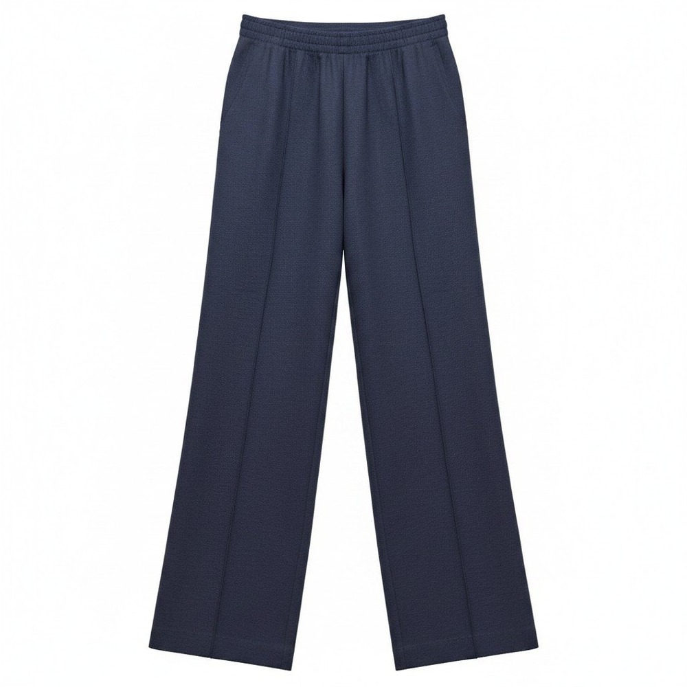 Pants Eccobay Medium Womens Navy‎ Blue Excellent Elastic Waist Stitched Crease